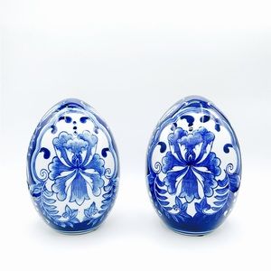 New large blue and white chinoiserie ceramic eggs